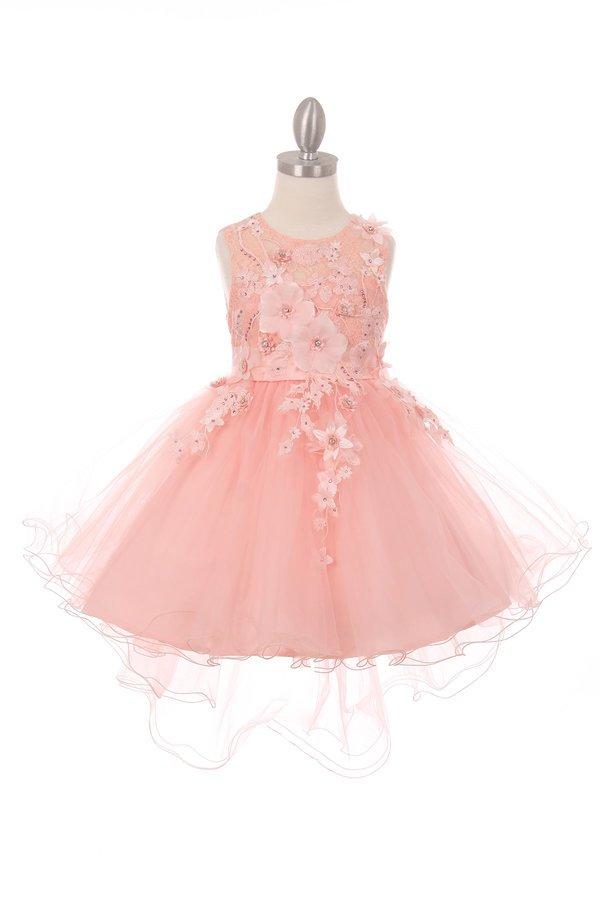 Girls High Low Tulle Dress with 3D Flowers by Cinderella Couture 9038-Girls Formal Dresses-ABC Fashion