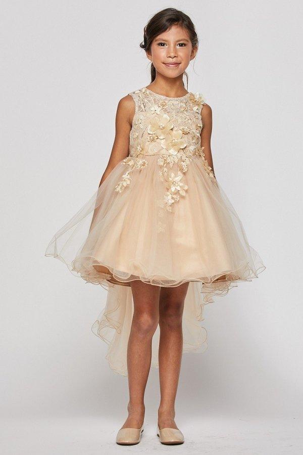 Girls High Low Tulle Dress with 3D Flowers by Cinderella Couture 9038-Girls Formal Dresses-ABC Fashion