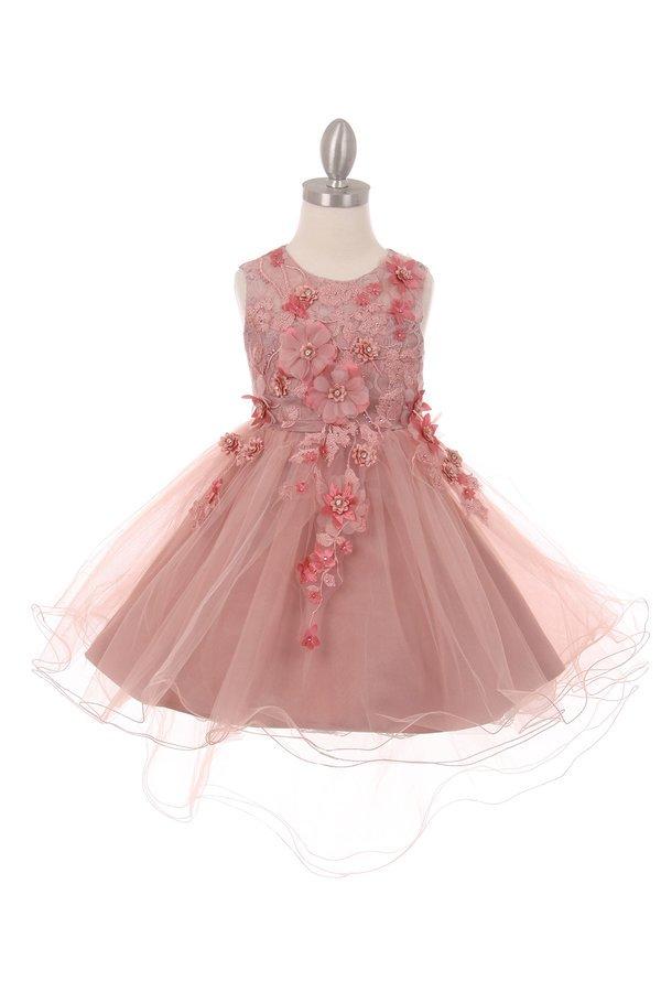 Girls High Low Tulle Dress with 3D Flowers by Cinderella Couture 9038-Girls Formal Dresses-ABC Fashion