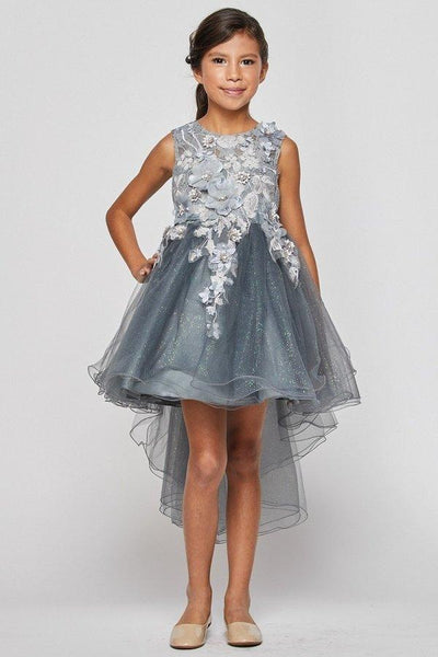Girls High Low Tulle Dress with 3D Flowers by Cinderella Couture 9038-Girls Formal Dresses-ABC Fashion