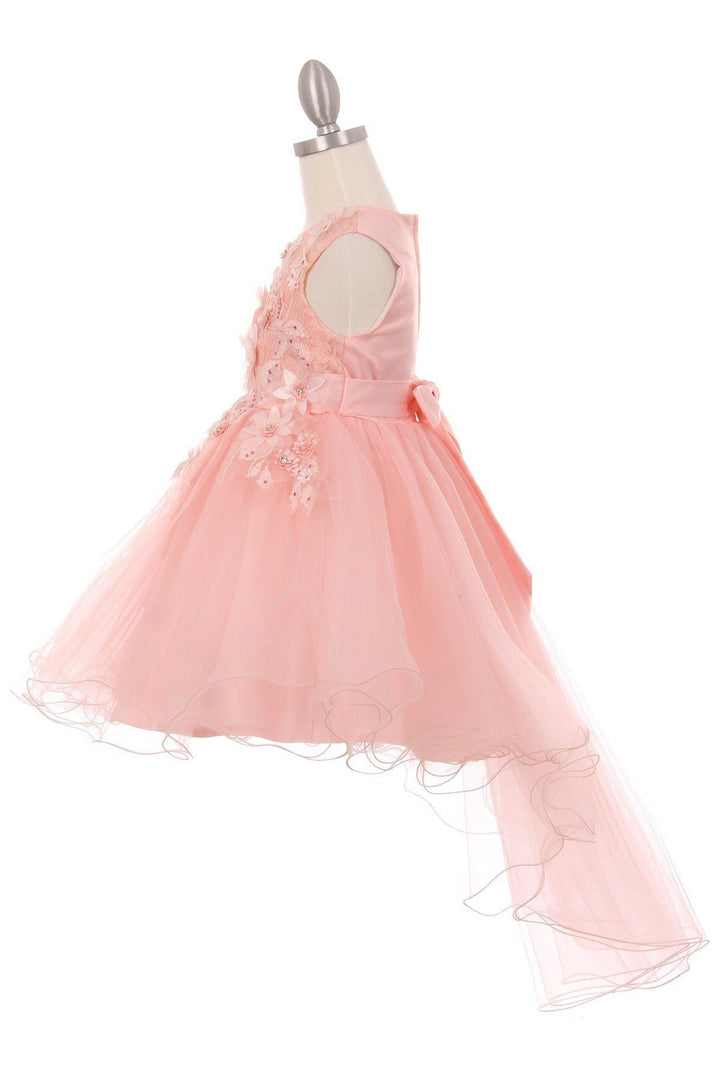 Girls High Low Tulle Dress with 3D Flowers by Cinderella Couture 9038-Girls Formal Dresses-ABC Fashion