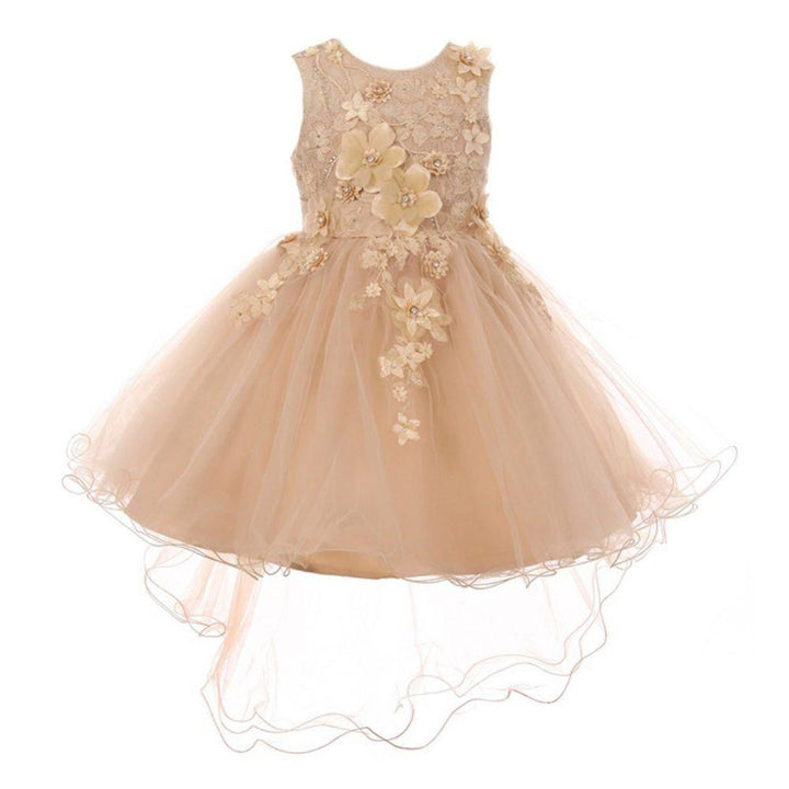 Girls High Low Tulle Dress with 3D Flowers by Cinderella Couture 9038-Girls Formal Dresses-ABC Fashion