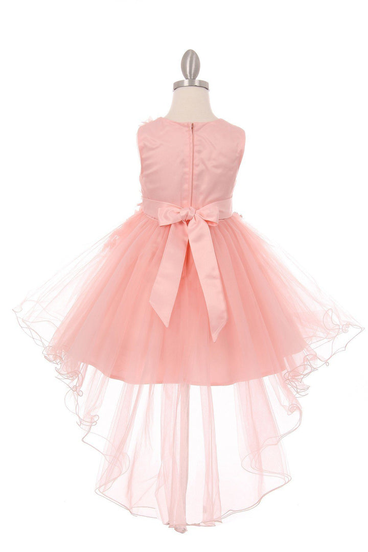 Girls High Low Tulle Dress with 3D Flowers by Cinderella Couture 9038-Girls Formal Dresses-ABC Fashion