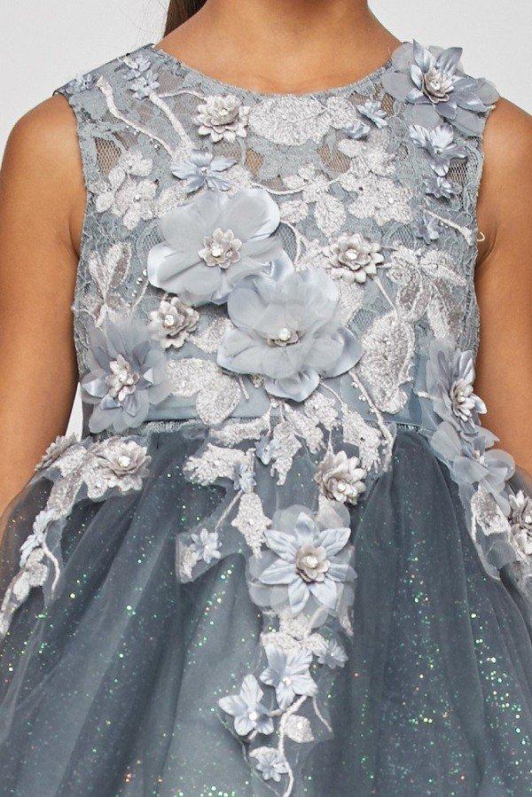 Girls High Low Tulle Dress with 3D Flowers by Cinderella Couture 9038-Girls Formal Dresses-ABC Fashion
