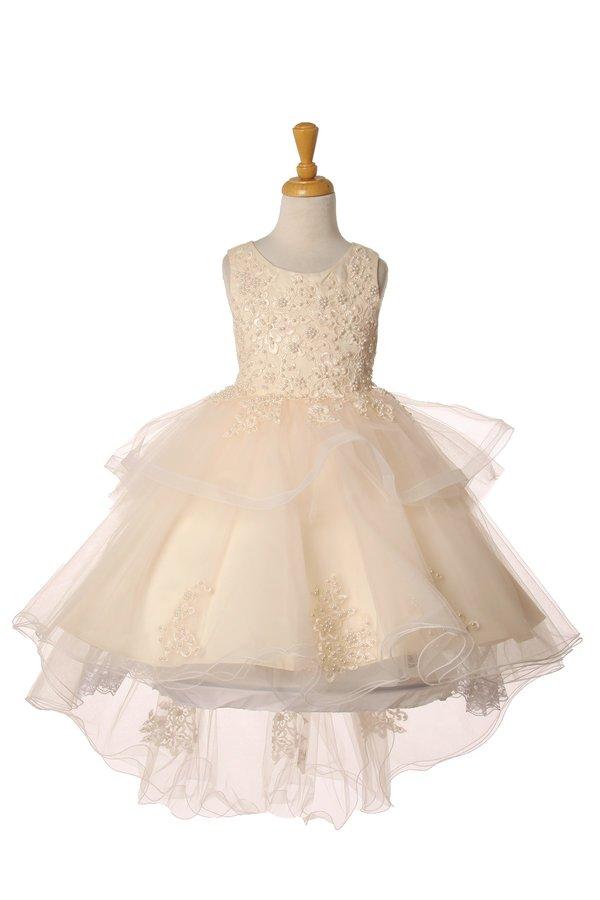Girls Lace Applique High Low Dress by Cinderella Couture 9120
