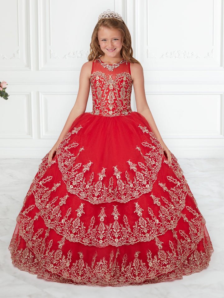 Girls Lace Applique Long Tiered Dress by Mini Quince 26938MQ-Girls Formal Dresses-ABC Fashion