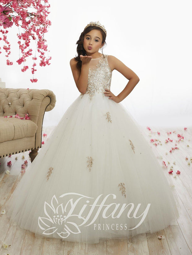Girls Lace Appliqued A-line Dress by Tiffany Princess 13523-Girls Formal Dresses-ABC Fashion