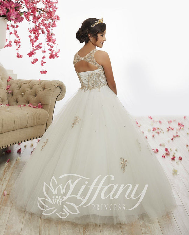 Girls Lace Appliqued A-line Dress by Tiffany Princess 13523-Girls Formal Dresses-ABC Fashion