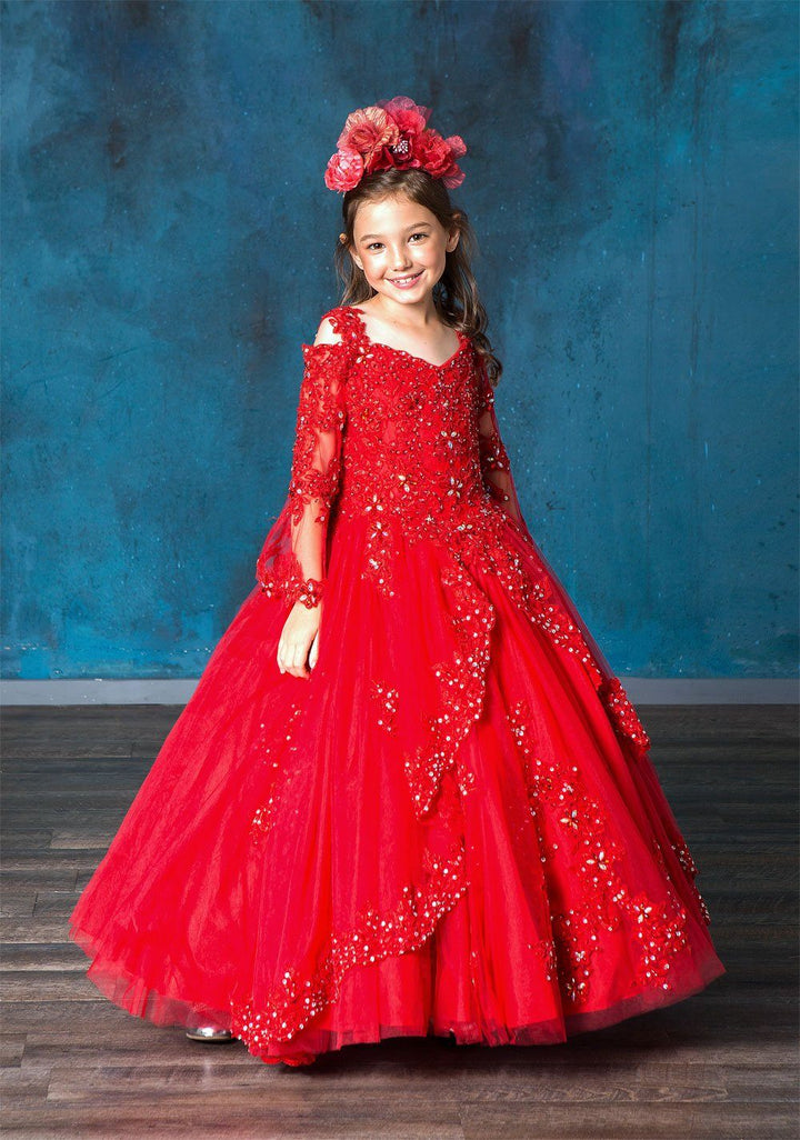 Girls Lace Bell Sleeve Ball Gown by Calla KY229