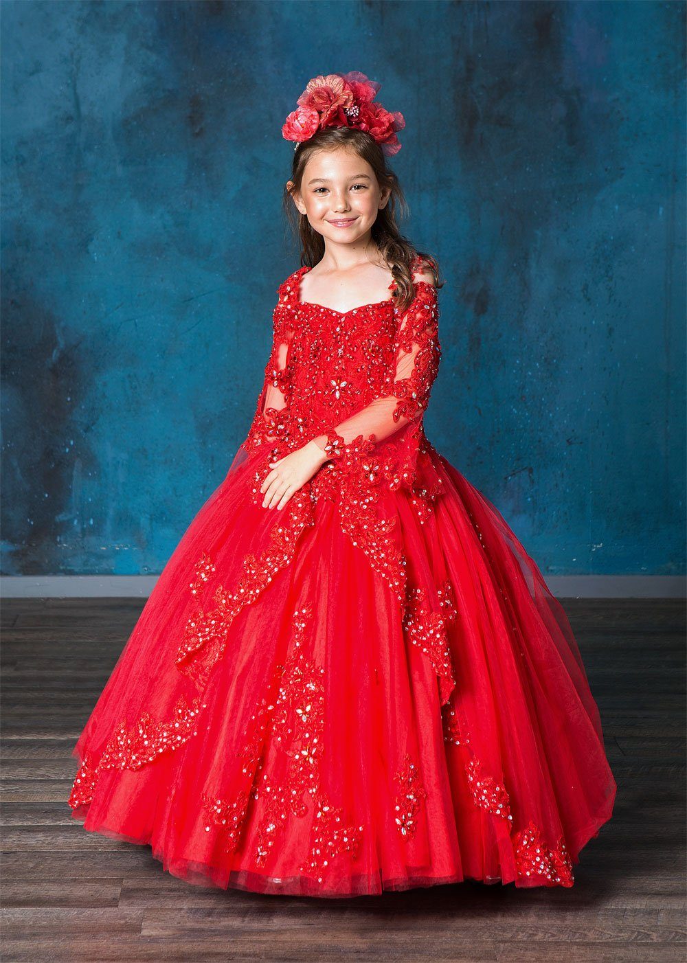 Girls Lace Bell Sleeve Ball Gown by Calla KY229