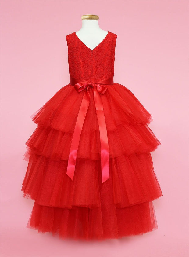 Girls Layered High Low Dress with Lace Bodice by Calla TY004-Girls Formal Dresses-ABC Fashion