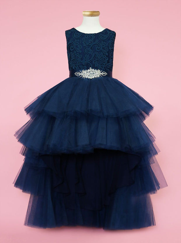 Girls Layered High Low Dress with Lace Bodice by Calla TY004-Girls Formal Dresses-ABC Fashion