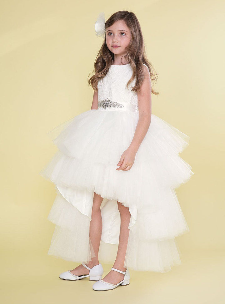 Girls Layered High Low Dress with Lace Bodice by Calla TY004-Girls Formal Dresses-ABC Fashion