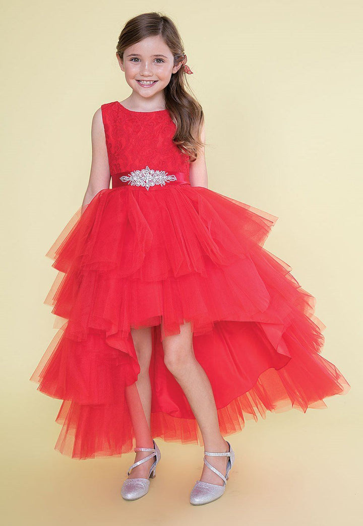 Girls Layered High Low Dress with Lace Bodice by Calla TY004-Girls Formal Dresses-ABC Fashion