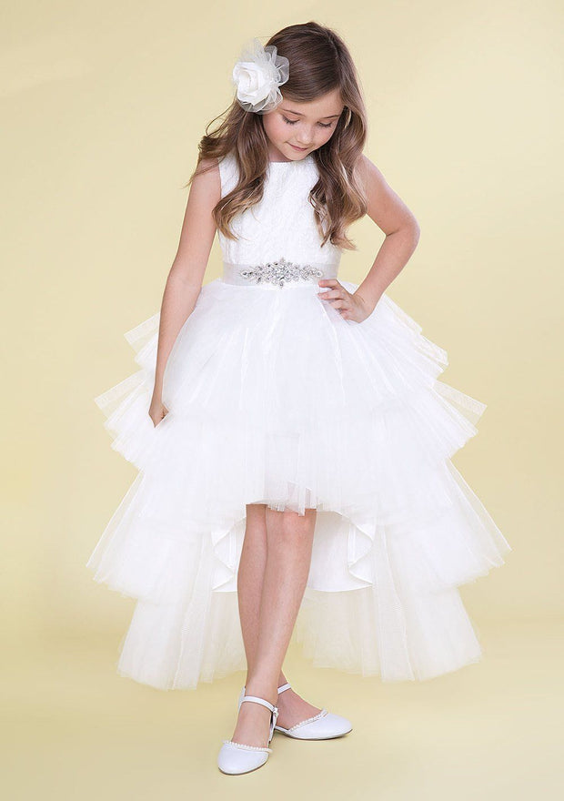Girls Layered High Low Dress with Lace Bodice by Calla D825 – ABC Fashion