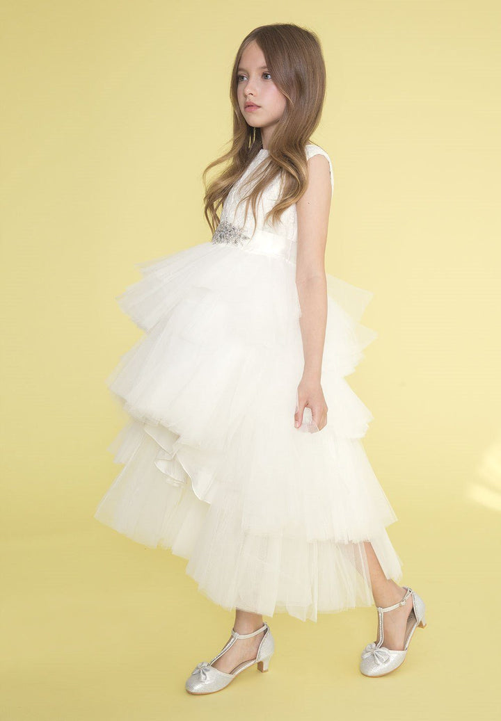 Girls Layered High Low Dress with Lace Bodice by Calla TY004-Girls Formal Dresses-ABC Fashion