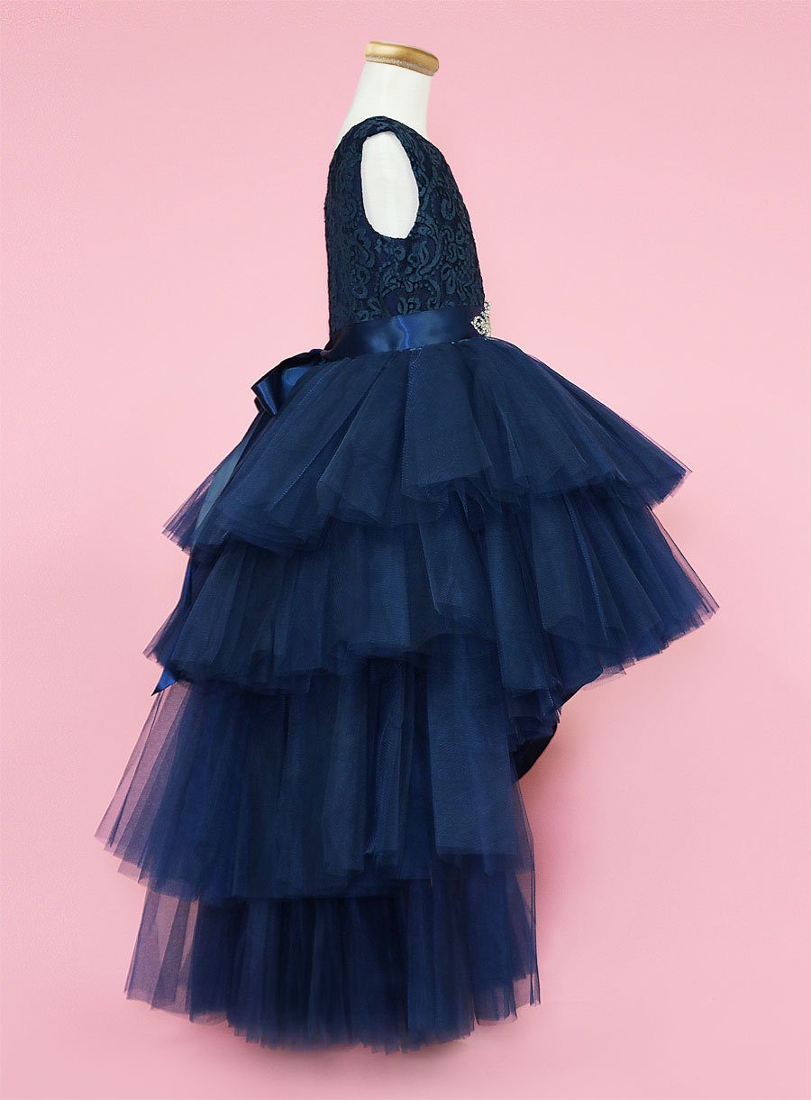 Girls Layered High Low Dress with Lace Bodice by Calla D825 4 / Champagne Girls Layered High Low Dress with Lace Bodice by Calla D825 4 / Champagne