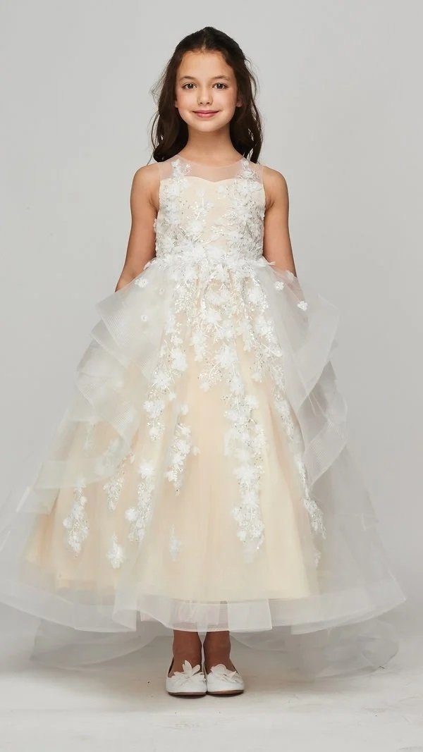 Andrea Leo 3D floral applique long strapless dress with A-line slit sk – LA  TOP DIVAS