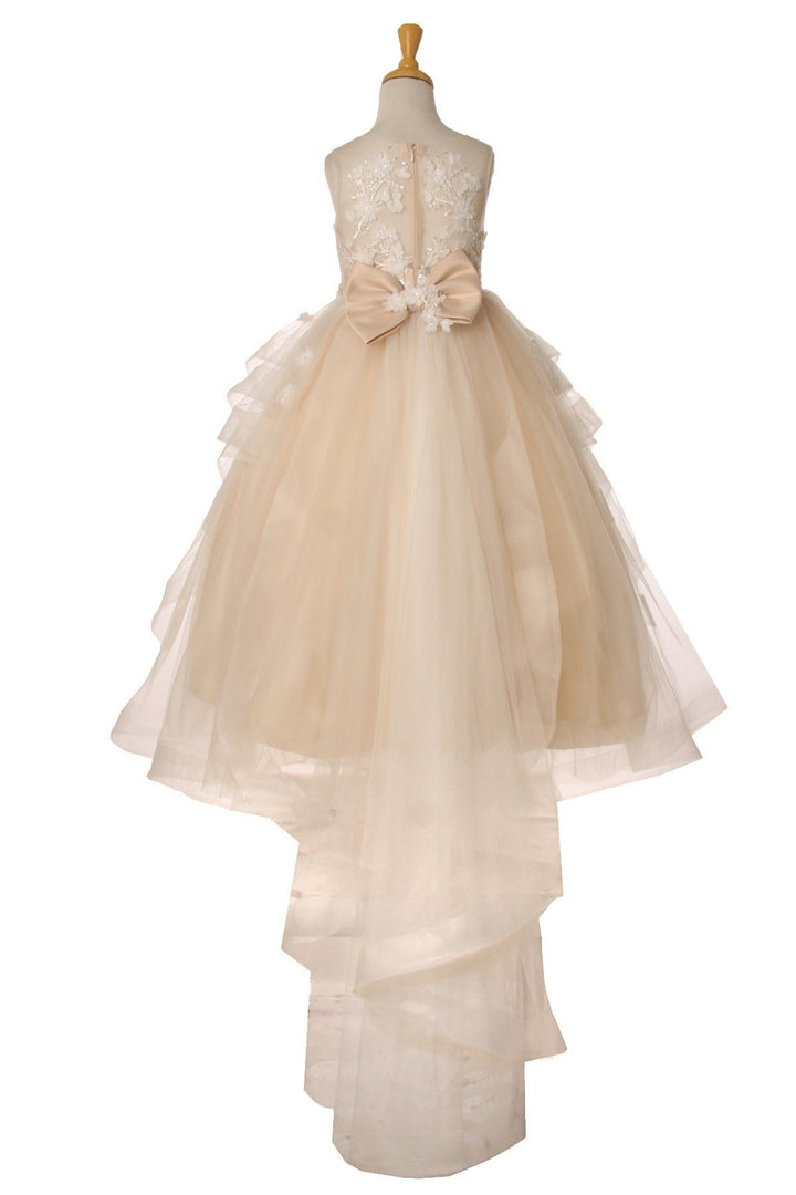 Girls Long 3D Floral Applique Dress by Cinderella Couture 5093