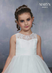 Girls Long A-line Lace Bodice Dress by Mary's Bridal MB9042