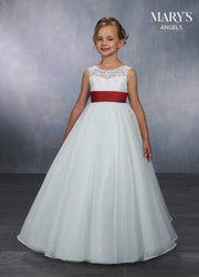 Girls Long A-line Lace Bodice Dress by Mary's Bridal MB9042
