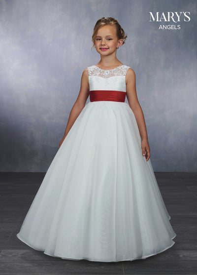 Girls Long A-line Lace Bodice Dress by Mary's Bridal MB9042