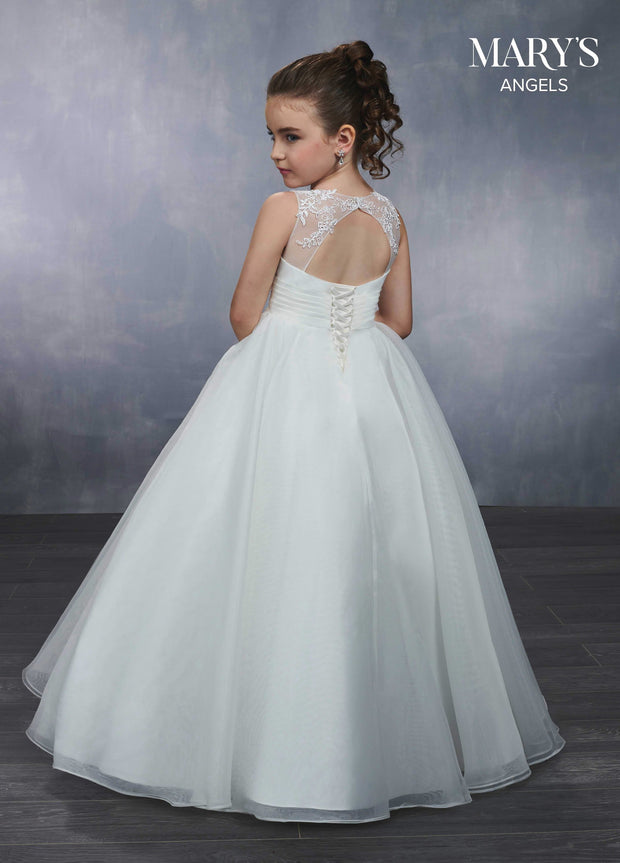 Girls Long A-line Lace Bodice Dress by Mary's Bridal MB9042