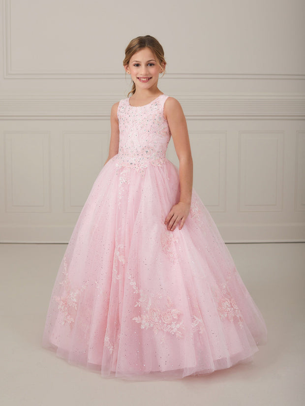 Girls Long Applique Tulle Dress by Tiffany Princess 13650
