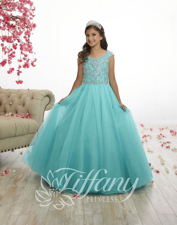 Girls Long Beaded A-line Dress by Tiffany Princess 13521-Girls Formal Dresses-ABC Fashion