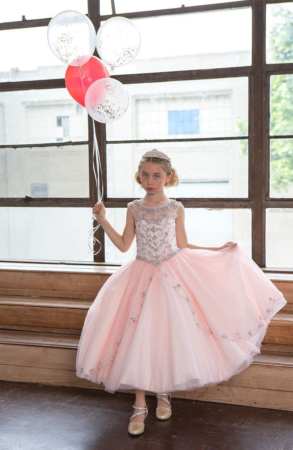 Girls Long Beaded Illusion Dress with A-line Skirt by Calla KY220-Girls Formal Dresses-ABC Fashion