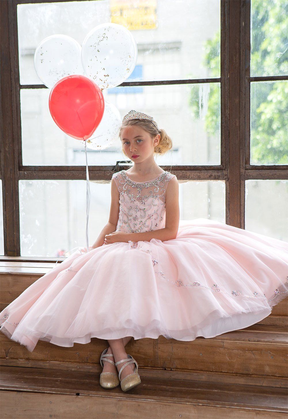 Girls Long Beaded Illusion Dress with A-line Skirt by Calla KY220-Girls Formal Dresses-ABC Fashion