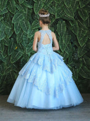 Girls Long Beaded Lace Dress with Glitter Skirt by Calla KY224-Girls Formal Dresses-ABC Fashion