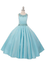 Girls Long Beaded Satin Dress by Cinderella Couture 5047-Girls Formal Dresses-ABC Fashion
