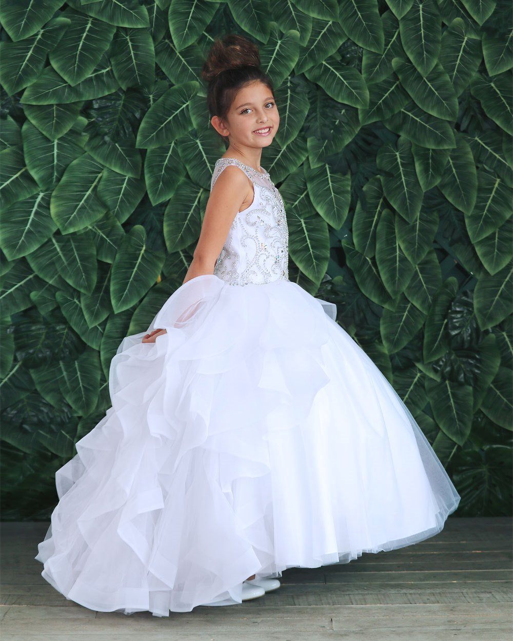 Girls Long Beaded Sleeveless Dress with Ruffled Train by Calla KY218-Girls Formal Dresses-ABC Fashion