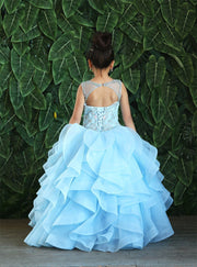 Girls Long Beaded Sleeveless Dress with Ruffled Train by Calla KY218-Girls Formal Dresses-ABC Fashion