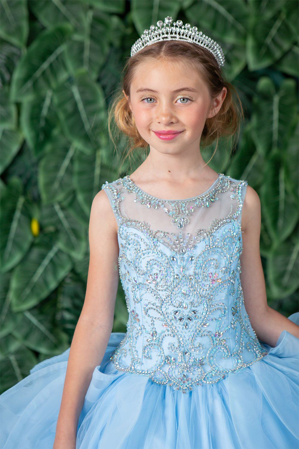 Girls Long Beaded Sleeveless Dress with Ruffled Train by Calla KY218-Girls Formal Dresses-ABC Fashion