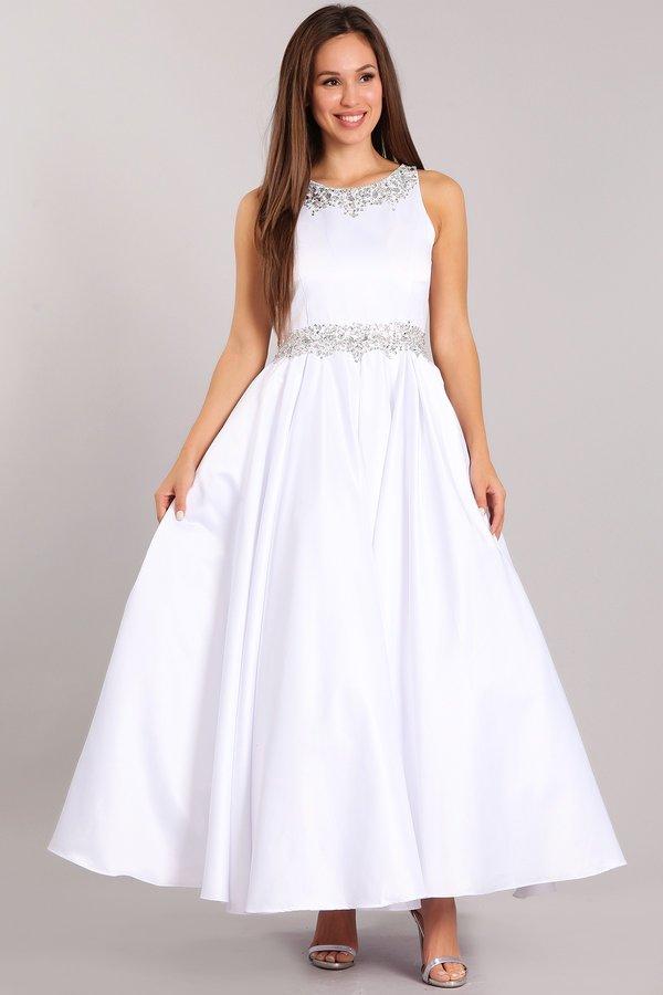 Girls Long Beaded Sleeveless Satin Dress with Pockets-Girls Formal Dresses-ABC Fashion