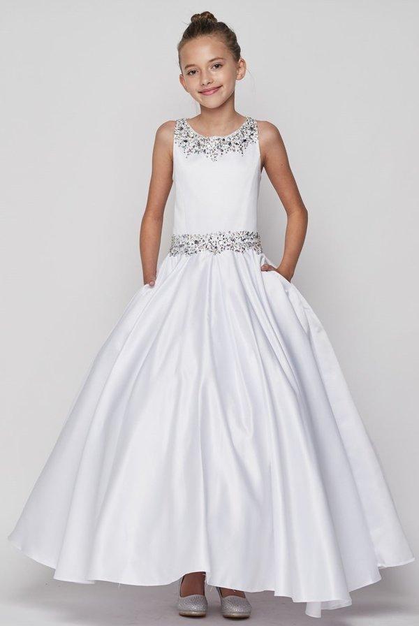 Girls Sleeveless Satin Dress
