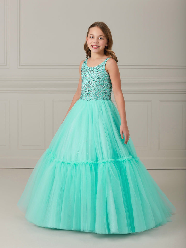 Girls Long Beaded Tulle Dress by Tiffany Princess 13636