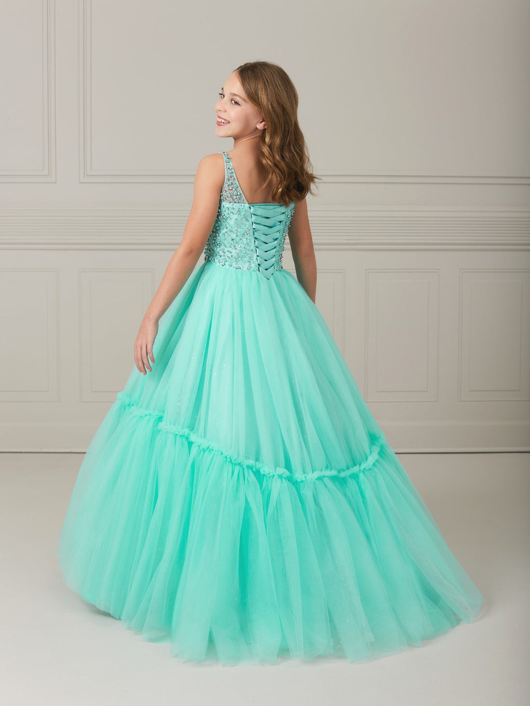 Girls Long Beaded Tulle Dress by Tiffany Princess 13636
