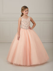 Girls Long Beaded Tulle Dress by Tiffany Princess 13648