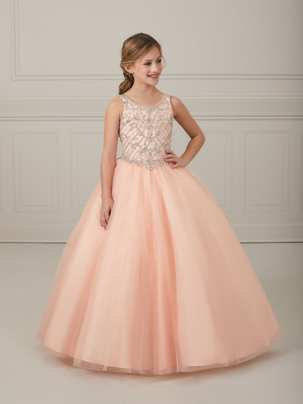 Girls Long Beaded Tulle Dress by Tiffany Princess 13648