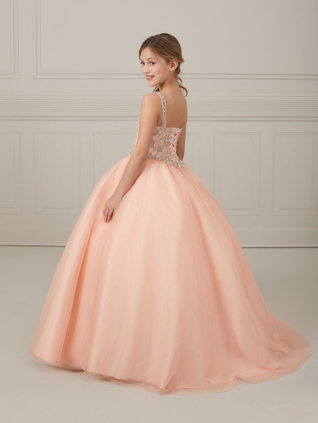 Girls Long Beaded Tulle Dress by Tiffany Princess 13648