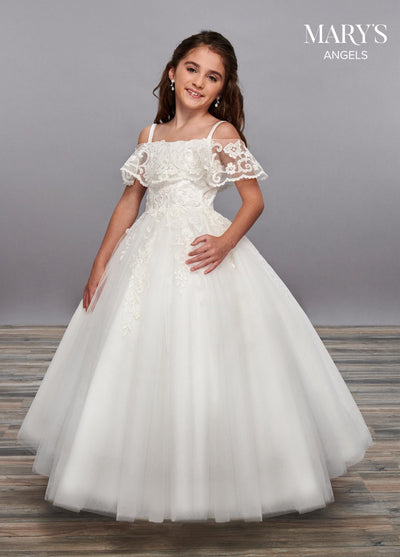 Girls Long Cold Shoulder Lace Dress by Mary's Bridal MB9059-Girls Formal Dresses-ABC Fashion