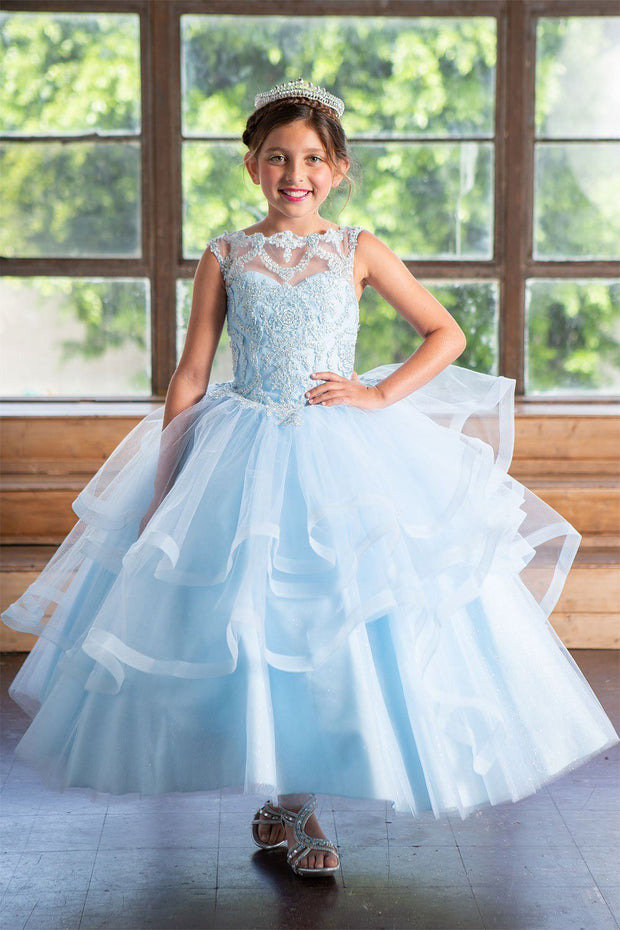 Girls Layered Long Lace Applique Dress by Calla KY222 ABC Fashion