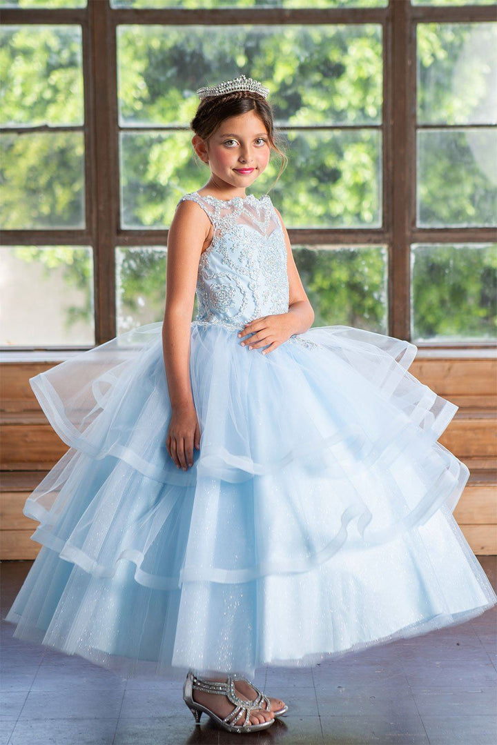 Girls Long Embroidered Dress with Layered Skirt by Calla KY222-Girls Formal Dresses-ABC Fashion