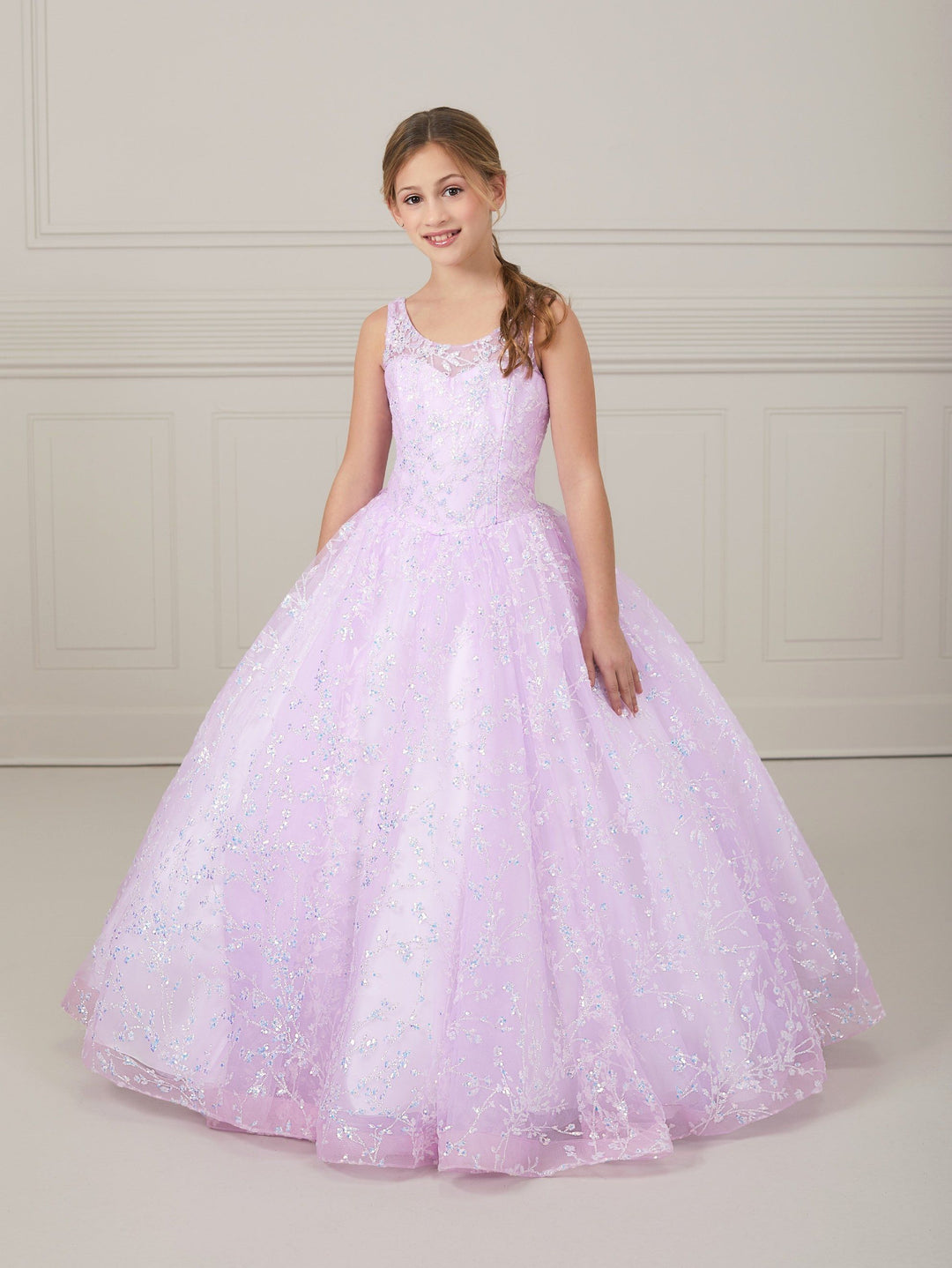 Girls Long Floral Glitter Dress by Tiffany Princess 13643