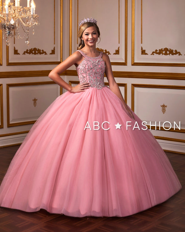 Girls Long Halter Dress with Beaded Bodice by Tiffany Princess 13576-Girls Formal Dresses-ABC Fashion