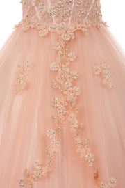 Girls Long Halter Formal Dress with Beaded Floral Appliques-Girls Formal Dresses-ABC Fashion