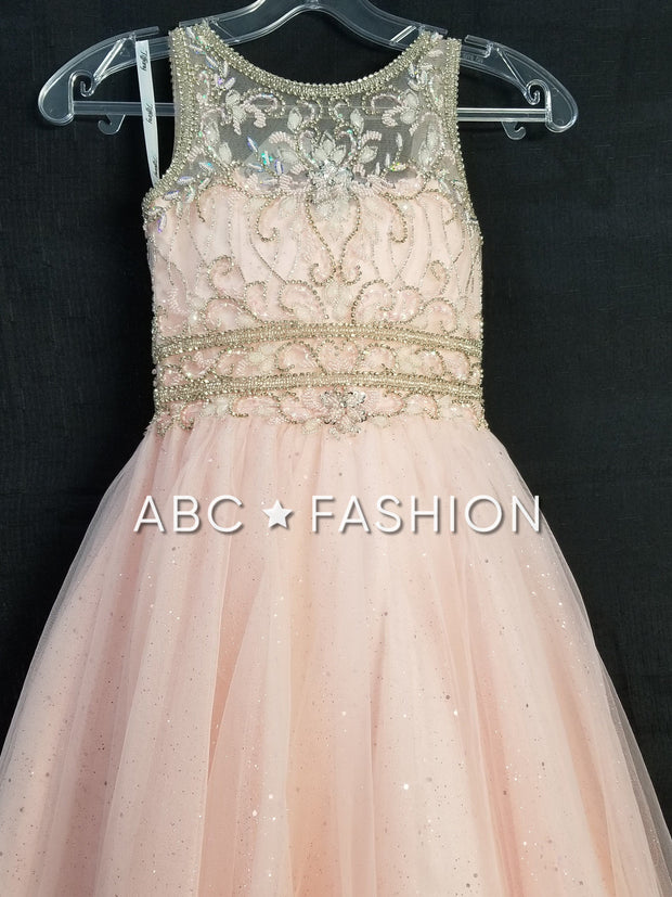 Girls Long Illusion Glitter Dress by Tiffany Princess 13601